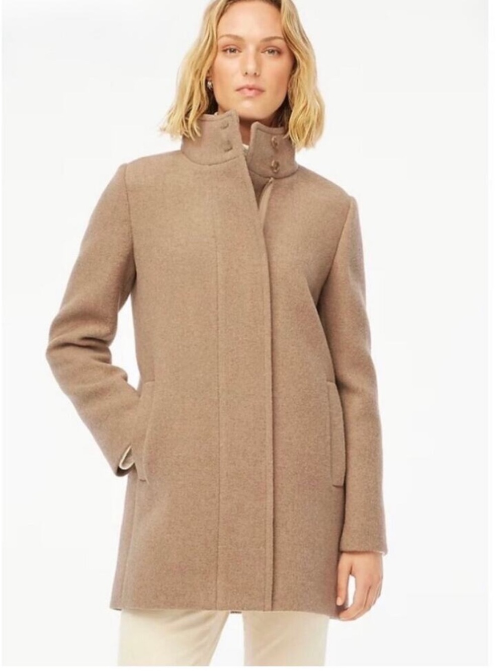 EUC J Crew wool blend funnel city collar heather tan zip up coat size 12